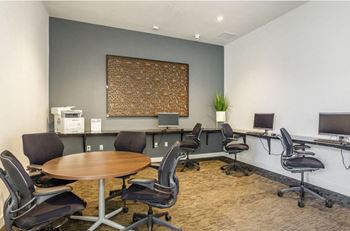 business center with table and chairs